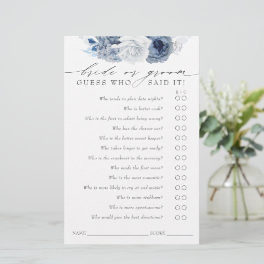 Papier Devinez qui marié ou la chambre - Dusty Blue Game  (Debout devant)