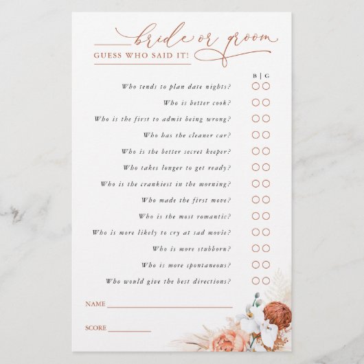 Papier Devinez qui marié ou la chambre - Pampas Grass Gam (Devant)