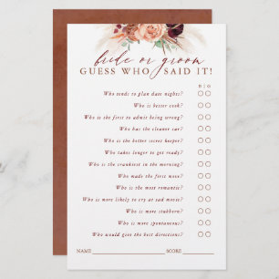 Papier Devinez qui marié ou la chambre - Pampas Grass Gam