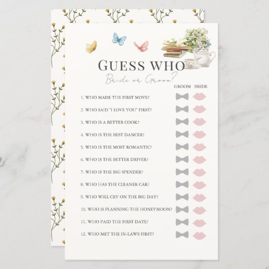 Papier Devinez qui marié ou livre Fête des mariées jeu (Devant / Derrière)