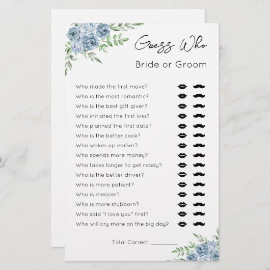 Papier Devinez qui - mariée ou mariée - jeu de Fête des m (Devant / Derrière)