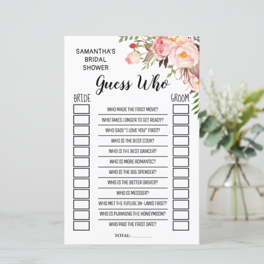 Papier Devinez qui nuptiale douche anglais jeu espagnol (Debout devant)