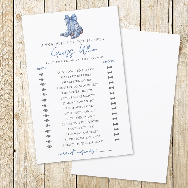Papier Devinez Qui Pays Bow Cowboy Fête des mariées (Guess Who Country Bow Cowboy Bridal Shower)