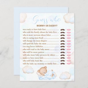 Papier Devinez Qui Porte Baby shower Bleu Jeu