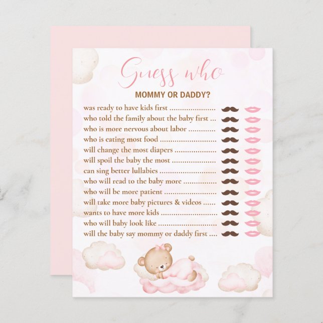 Papier Devinez Qui Porte Le Baby shower Rose Jeu (Devant / Derrière)