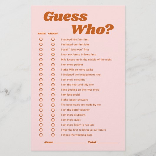 Papier Devinez qui Retro Disco Fête des mariées jeu (Devant)