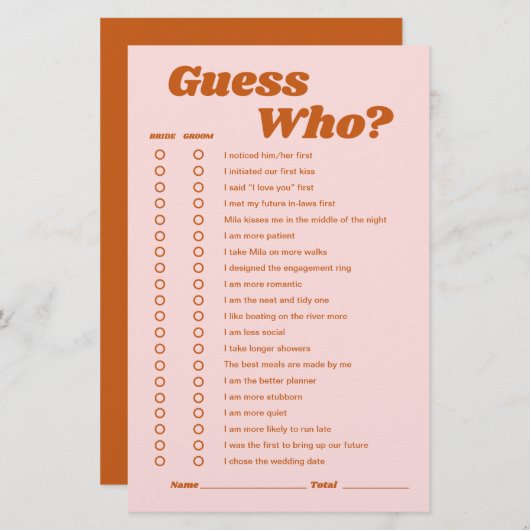 Papier Devinez qui Retro Disco Fête des mariées jeu (Devant / Derrière)