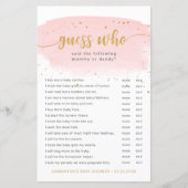Papier Devinez qui rose aquarelle + or baby shower jeu (Devant)