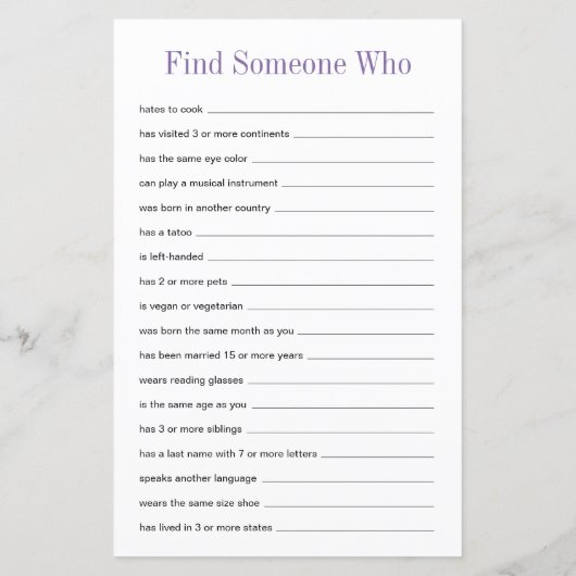 Papier Devinez Qui Trouve Quelqu'Un Qui Fête des mariées  (Dos)