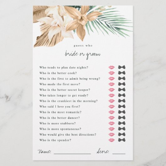 Papier Devinez Tropical Qui Marient ou Groom Douche Jeu (Devant)