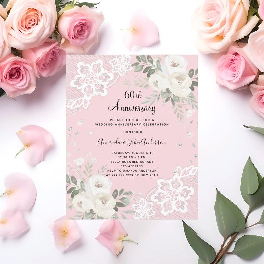 Papier Diamant rose 60e anniversaire mariage invitation