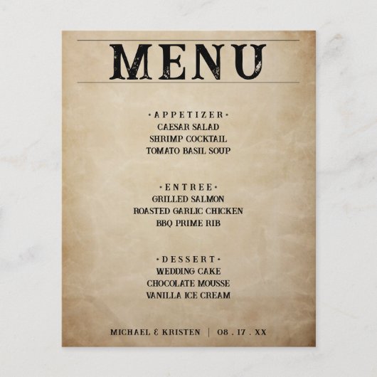 Papier Dîner Brown de mariage rustique (Devant)