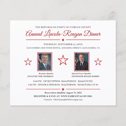 Papier Dîner de financement politique Invitation 2 Photos (Devant)