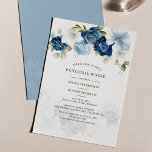 Papier Dîner de répétition bleu floral Budget<br><div class="desc">Customisez cette fiche de faire-part de mariage de répétition budgétaire en cliquant sur le bouton "Personnaliser" ci-dessus. La carte présente une élégante et moderne fleurs bleues poussiéreuses, blanches, bleu clair et vert olive. CONSEIL : Des cartes de suite mariage comme RSVP, des programmes de mariage, des bannières, des tapisseries, des...</div>