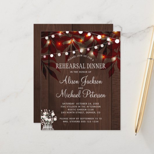 Papier Dîner de répétition d'automne budget rustique invi (Devant/Arrière en situation)
