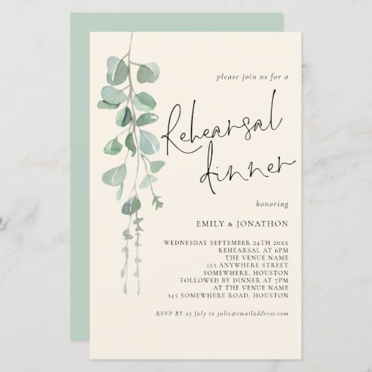 Papier Dîner de répétition de crème d'eucalyptus budget (Devant / Derrière)