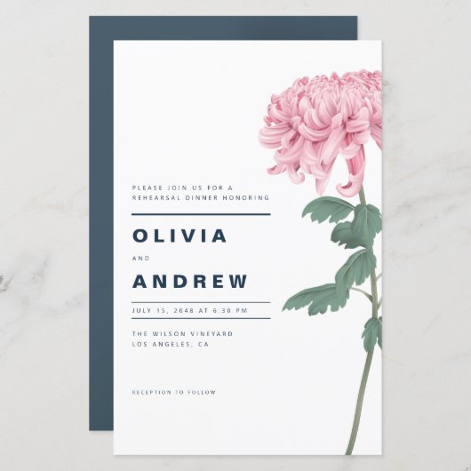 Papier Dîner de répétition de fleurs rose Chrysanthemum I (Devant / Derrière)