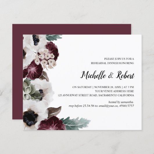 Papier Dîner de répétition Mariage Chic Plum Ivory Sage (Devant / Derrière)