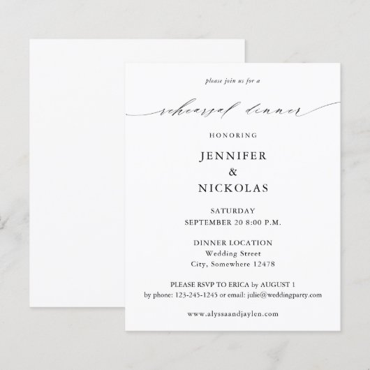 Papier Dîner de répétition noir et blanc élégant pour le (Devant / Derrière)