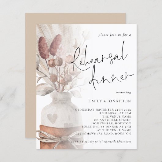 Papier Dîner de répétition Pampas Grass Budget (Devant / Derrière)