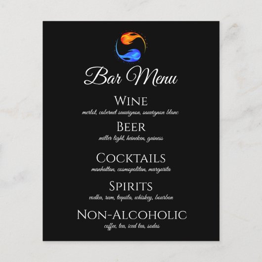 Papier Dîner et Bar Menu-Twin Flame Mariage Thème noir (Dos)