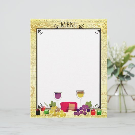 Papier Dîner-table au fromage de vin gourmet en chef (Debout devant)