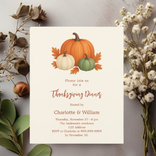 Papier Dîner Thanksgiving citrouille rétro invitation