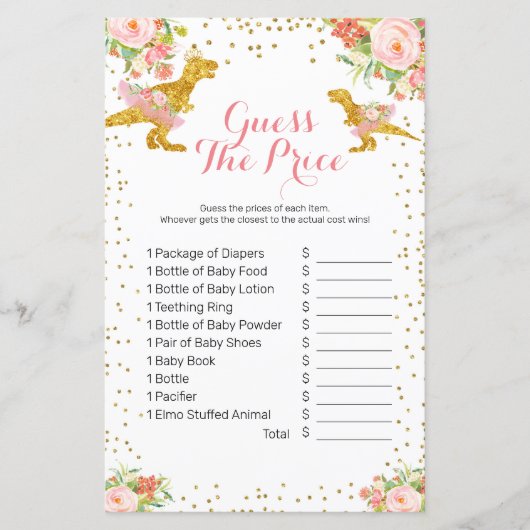 Papier Dino Girl Pink Gold devinez le prix Game (Devant)