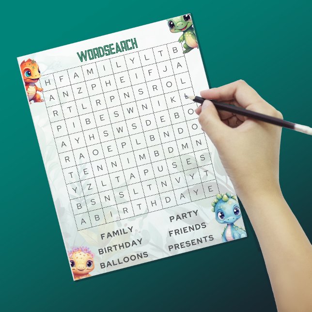Papier Dino Roar Wordsearch Partie Fiche de jeu (Créateur téléchargé)