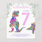 Papier Dinosaur 7e anniversaire fête Budget rose (Devant)