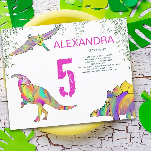 Papier Dinosaur aquarelle 5e anniversaire fête budget ros