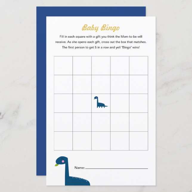 Papier Dinosaur Baby shower Jeu Bingo Activité (Devant / Derrière)