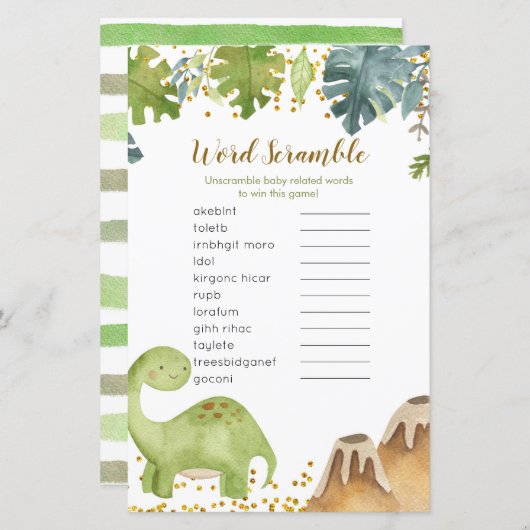 Papier Dinosaur Baby shower Mot Débauche Jeu (Devant / Derrière)