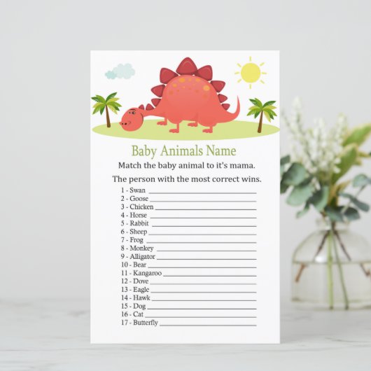 Papier Dinosaur Bébé Animaux Nom Jeu (Debout devant)