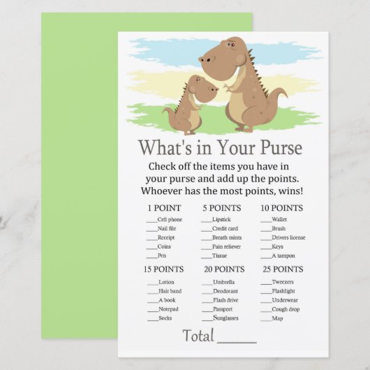 Papier Dinosaur Ce qui est dans votre baby shower de jeu (Devant / Derrière)