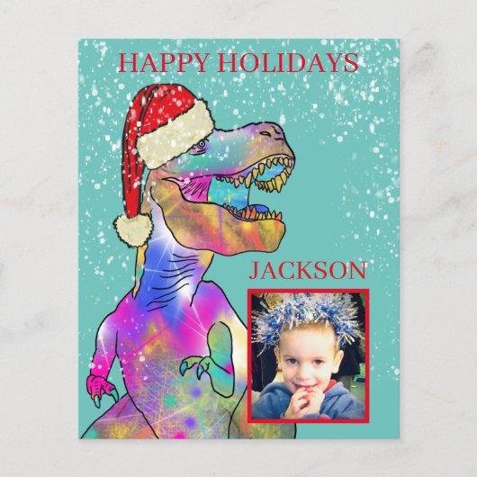 Papier Dinosaur Enfants Photo de Noël (Devant)