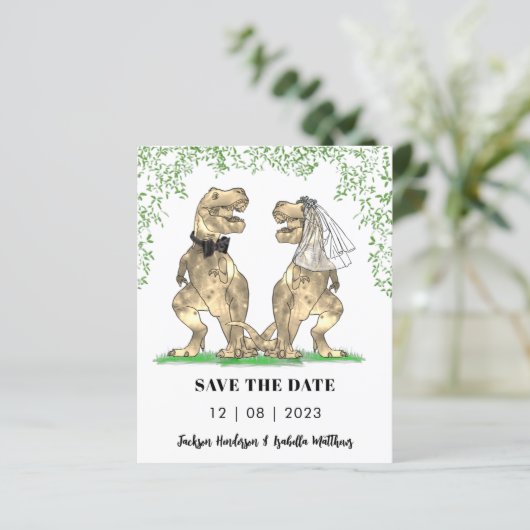 Papier Dinosaur Mariage à thème Enregistrer la date (Debout devant)