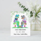 Papier Dinosaur Mariage à thème Enregistrer la date Budge (Debout devant)