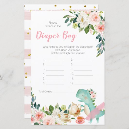 Papier Dinosaur Tea Party devine ce qu'il y a dans le sac (Devant / Derrière)