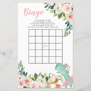 Papier Dinosaur Tea Party Peach Floral Baby shower Bingo