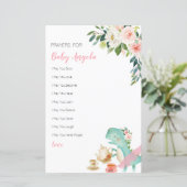 Papier Dinosaur Tea Party Prières florales pour bébé (Debout devant)