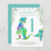 Papier Dinosaure aquarelle 1ère fête d'anniversaire (Devant / Derrière)