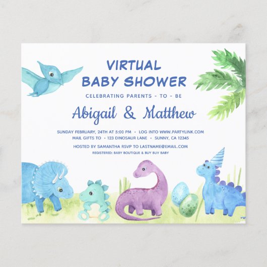 Papier Dinosaure BUDGET Baby shower virtuel Invitation (Devant)