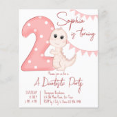 Papier dinosaure rose bébé 2e anniversaire invitation bud (Devant)