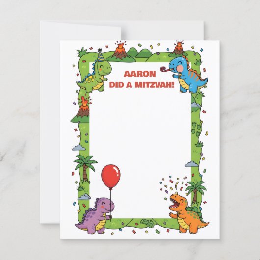 Papier Dinosaure Vert Thème Customisé Nom Mitzvah Note (Devant)