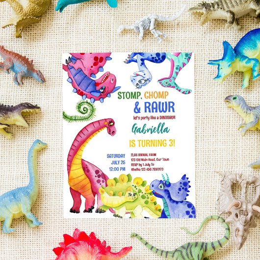 Papier Dinosaures colorés Invitation budgétaire anniversa
