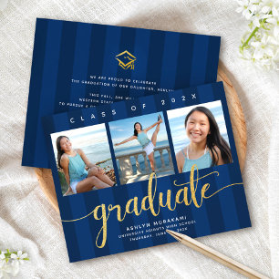 Papier Diplôme budgétaire marine or 3 invitation photo
