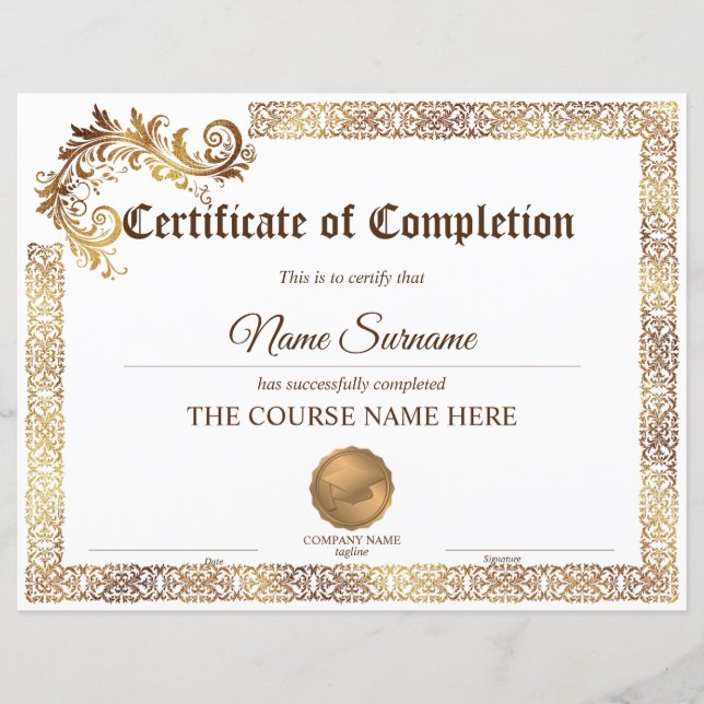 Papier Diplôme Certificat d'achèvement Cours d'attributio (Devant)