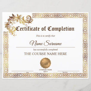 Papier Diplôme Certificat d'achèvement Cours d'attributio