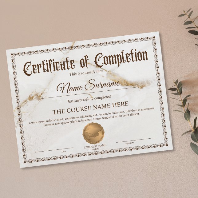 Papier Diplôme Certificat d'achèvement Cours d'attributio (Créateur téléchargé)